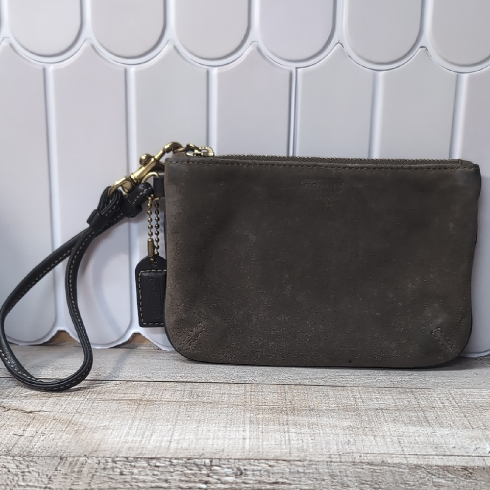 Coach Dark Brown Suede Wristlet